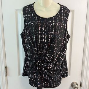 DKNY Black Multicolored Pattern Fitted Ruched Sleeveless Women's Top Plus XXL